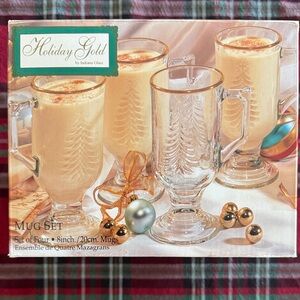 Indiana Glass Holiday Gold Mug Set with Gold Accents